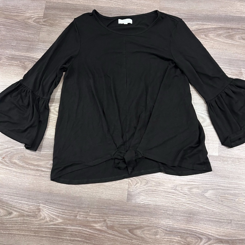 New Directions Black Ruffled Blouse